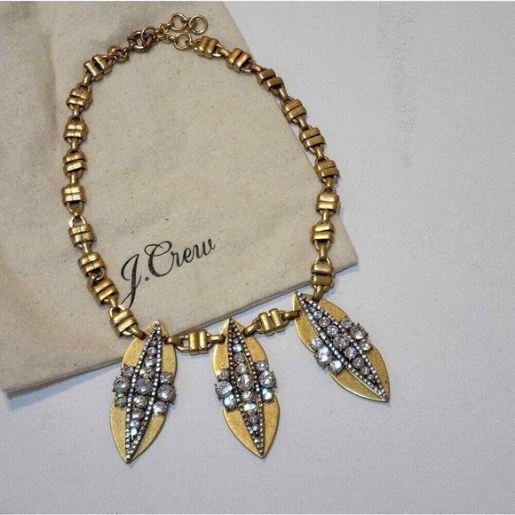 J.CREW Jewelry - J.‎ Crew Antique Gold Tone Crystal Leaf Statement Necklace Marquise Pendants New